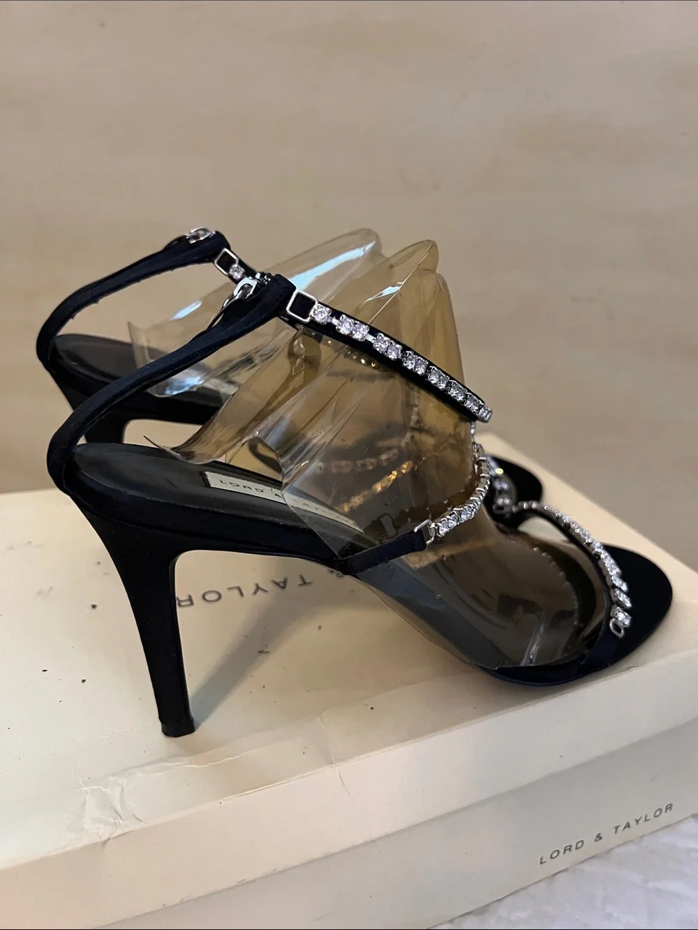 Lord & Taylor Black Rhinestone Teardrop-Strap Women's Sandals